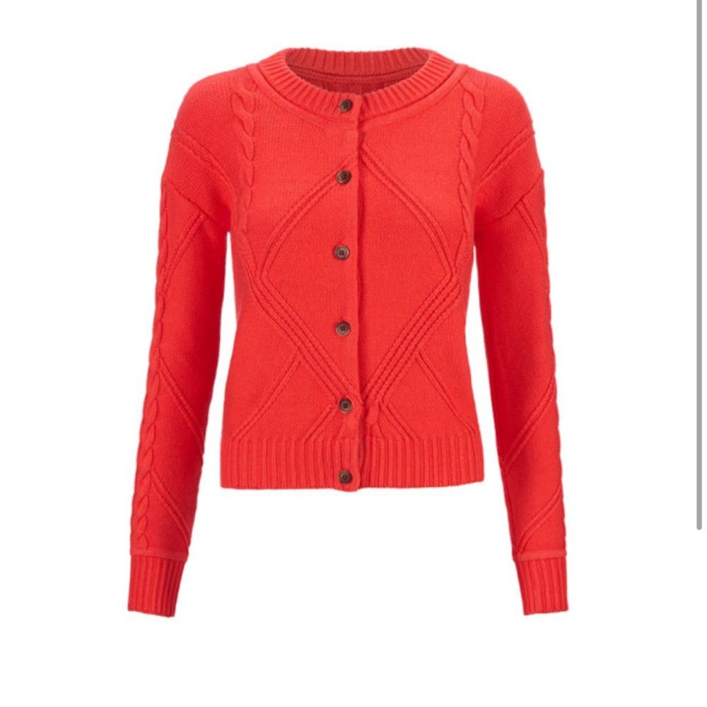 Cabi #5449 Cable Knit Cardigan Sweater in Orange Size Small